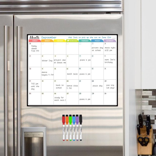 Calendrier Mensuel Effaçable à Sec pour Mur, 14.5"x11.5 Pouces Réutilisable Multicolore Calendrier Mensuel pour Réfrigérateur - Planificateur Mensuel Réutilisable Colle à Toutes les Surfaces Lisses, Mur, Armoire et Porte