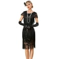 thumbnail image 1 of PrettyGuide Womens Flapper Dress with Sleeves Art Deco Sequin Beaded Fringe 1920s Vintage Great Gatsby Party Dress, 1 of 7
