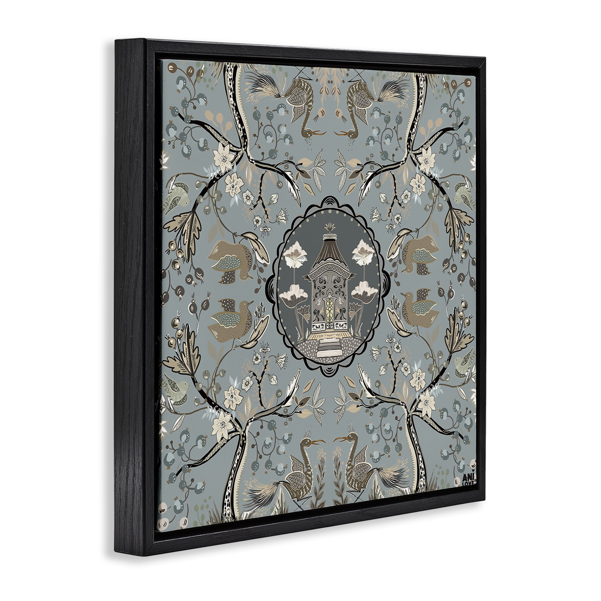 Stupell Industries Asian Inspired Garden Plants & Flowers Painting Black Floater Framed Canvas Art Print Wall Art, 25 x 25