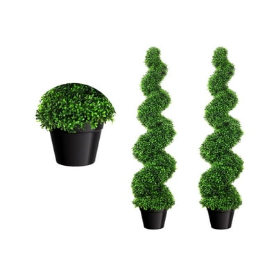 Artificial Boxwood Spiral Topiary Trees, Set of 2, 3 Ft Decorative Fake Faux Plants, Greenery with PE Leaves, All-Year Green Twisted Trees in Cement-Filled Plastic Pot for Living Room, Office, Patio