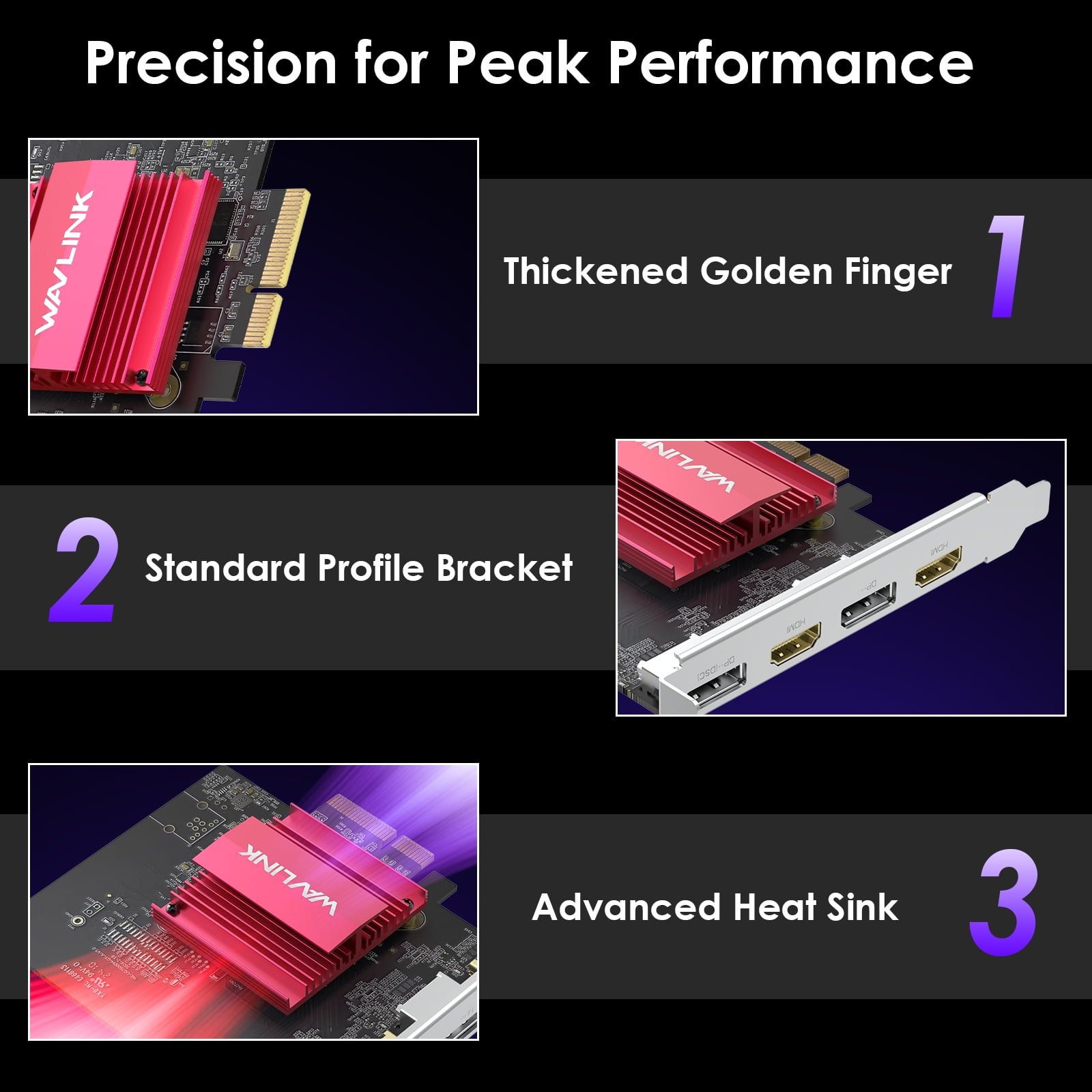 WAVLINK 4K/8K Computer PCIe 3.0 Video Card, PCIe to Quad 4K/Dual DP 8K Graphics Card with 2HDMI+2DP Ports for Windows 11/10 & Ubuntu