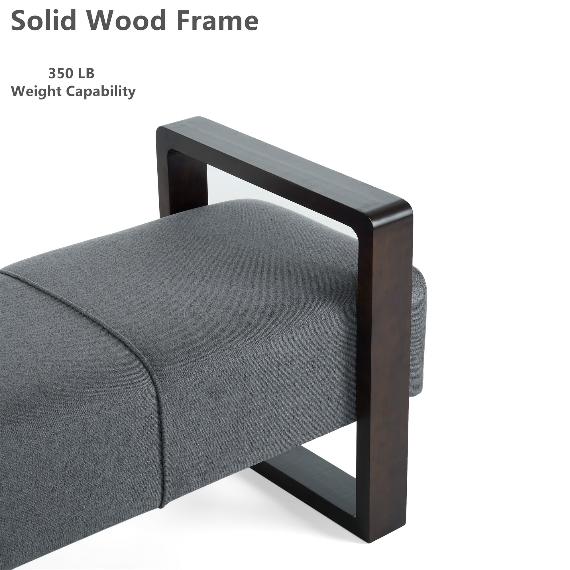 Aukfa 59" End of Bed Bench for Bedroom, Entryway, Wood Legs, Hollowed-out Arm, Gray