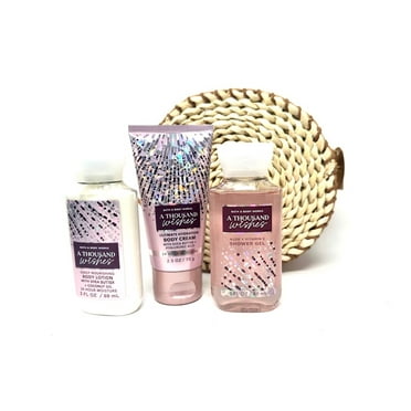 A Thousand Wishes Bath and Body Travel Size with Woven Crossbody Bag Set (Cream, Wash, Lotion)