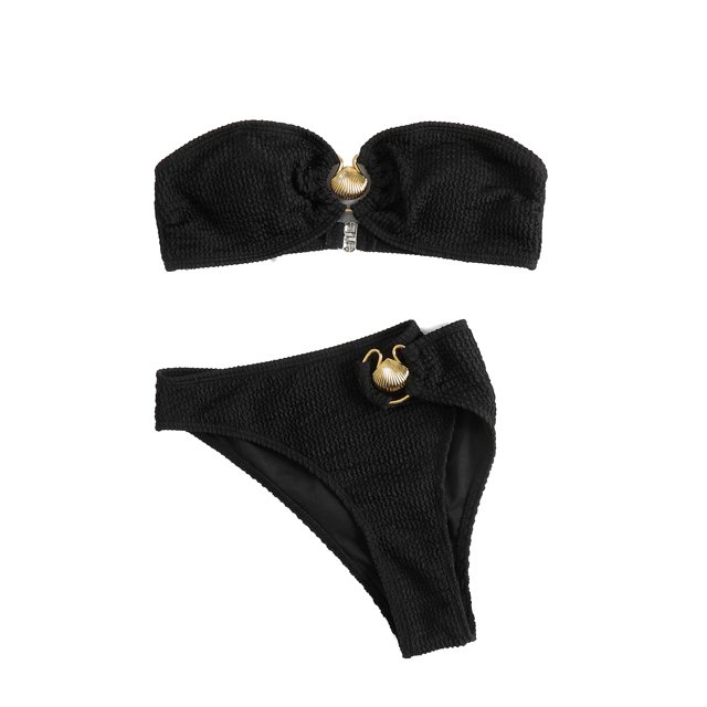 Conjunto de braguitas de bikini para mujer, traje de baño de dos piezas, traje de baño dividido, decoración con hebilla de concha, negro L
