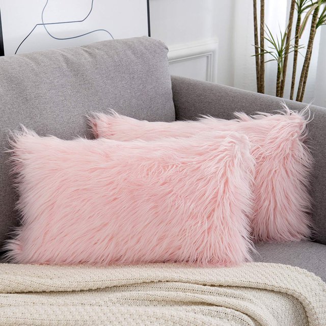 Fundas de almohada WLNUI de piel sintética esponjosa, decorativa, rosa, lumbar