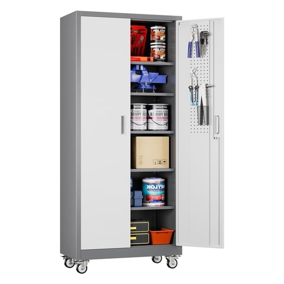 GangMei 72" Metal Storage Cabinet with Wheels and Pegboard 2026 New