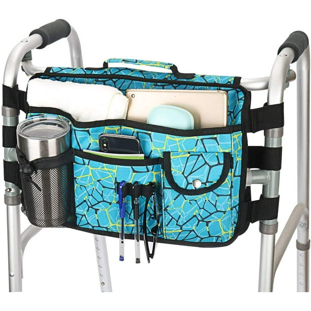Double Sided Walker Bag, Walker Organizer Pouch Tote for Rollator and