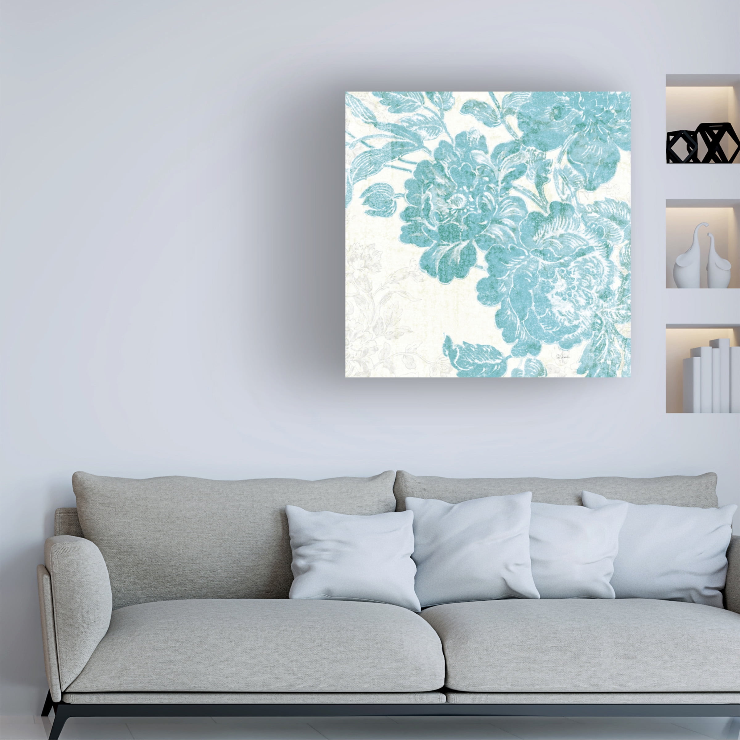 Trademark Fine Art 'Toile Roses V Teal' Canvas Art by Sue Schlabach