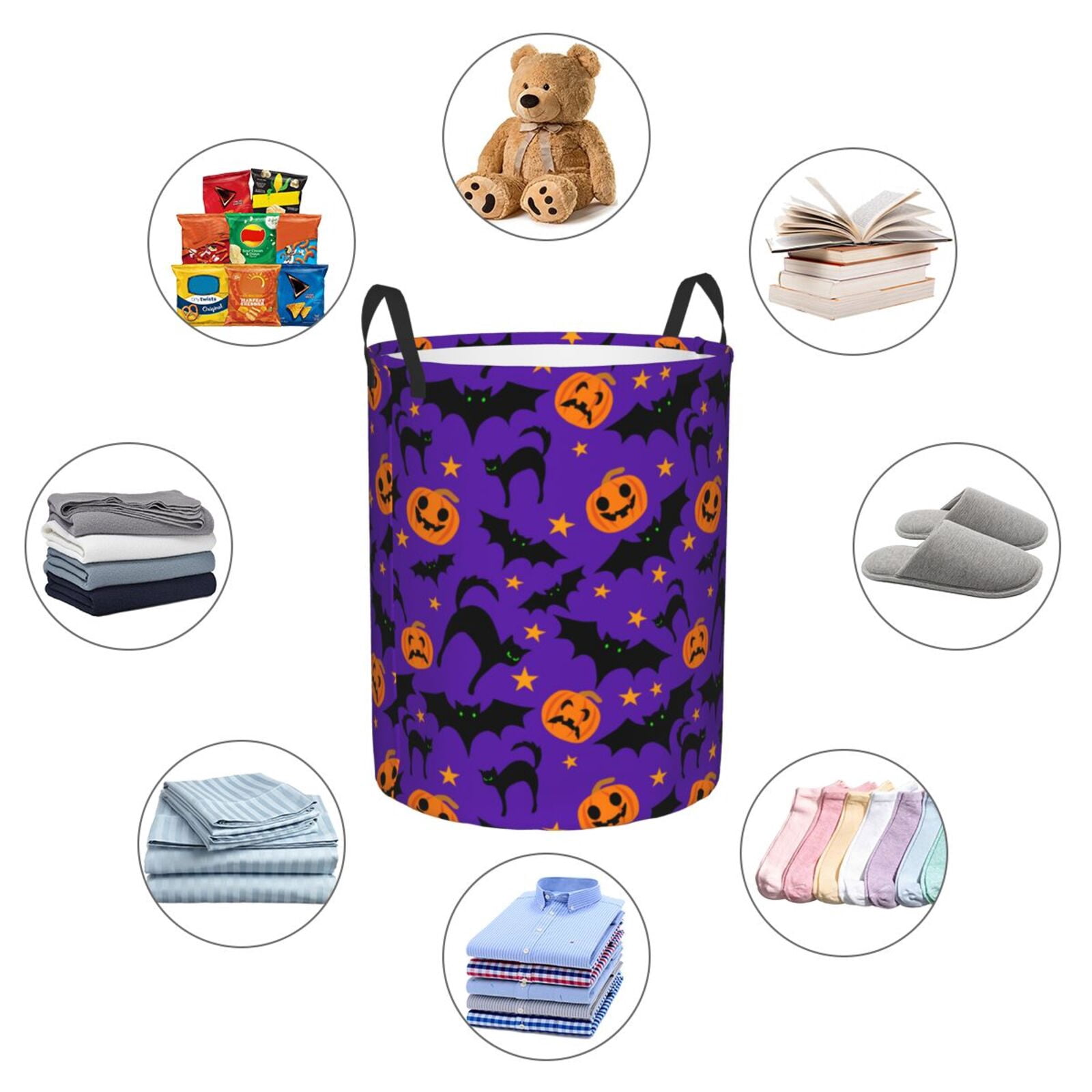 Large Laundry Basket with Handles - halloween pumpkins bat design Kids Baby Dirty Clothes Laundry Hamper for Bedroom Aesthetic