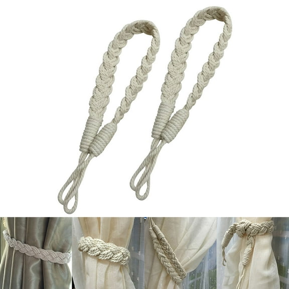Limei 2 Pack Cotton Curtain Ties, Outdoor Rope Curtain Tieback Farmhouse Style Curtain Holdback