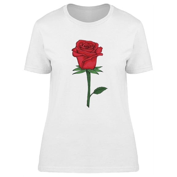 Hand Drawn Red Rose Design T-Shirt Women -Image by Shutterstock, Female Large