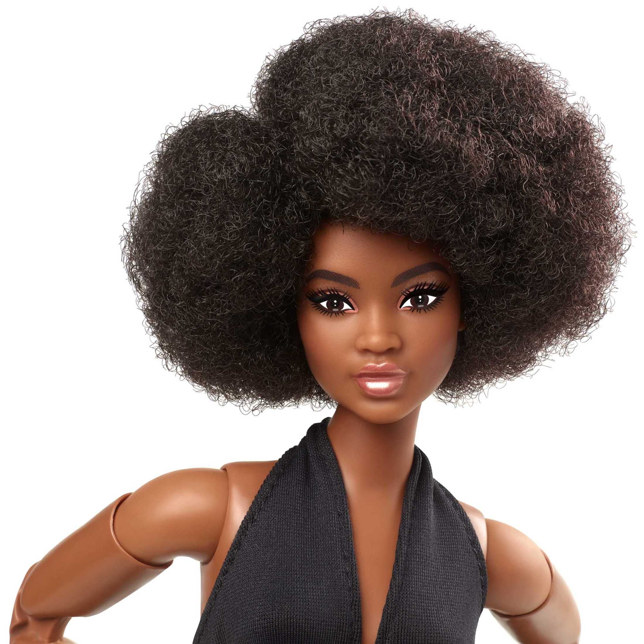 Barbie Looks Collectible Fashion Doll, Posable with Natural Hair & Black Jumpsuit