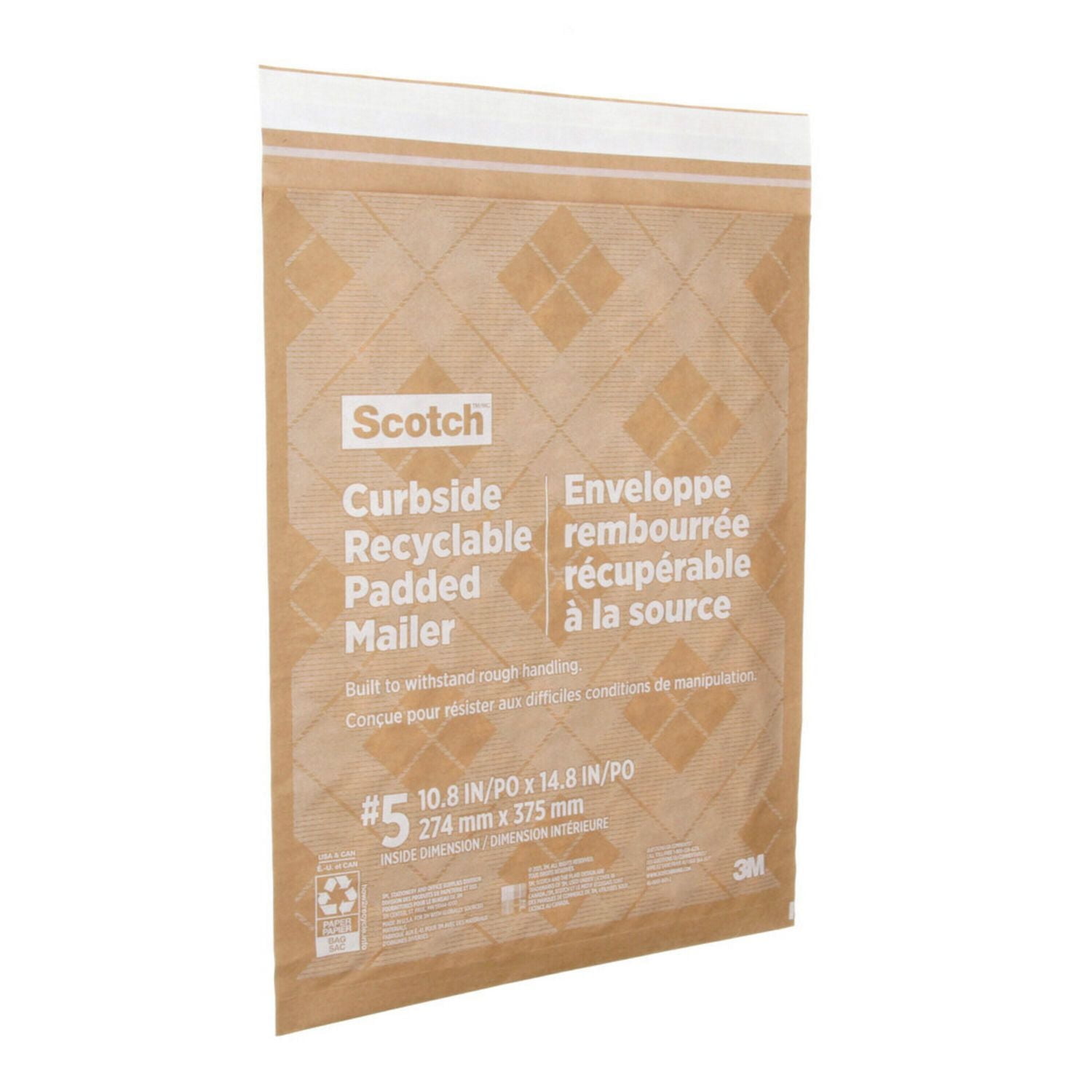 Scotch™ Curbside Recyclable Padded Mailer CR-5-1-20, 10.5 in x 14.75 in (266 mm x 374 mm), Size 5
