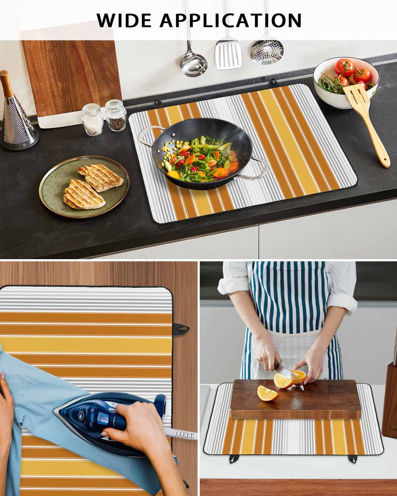 nqOlkjepod Large Induction Cooktop Protector Mat 36"x21", Orange Stripes Stove Top Covers for Electric Stove, Modern Farmhouse Simple Vertical Lines Stove Burner Cover Mats, Glass Top Stove Cover