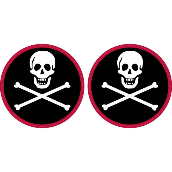 StickerTalk Red Border Skull and Crossbones Vinyl Stickers, 1 sheet of 2 stickers, 2.5 inches x 2.5 inches each