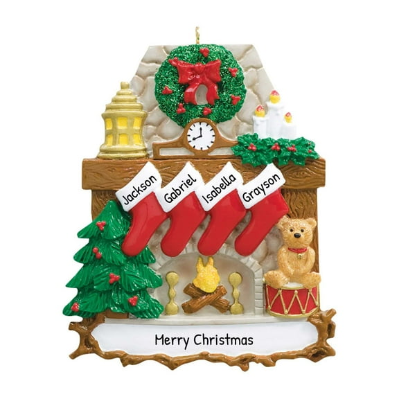 Ornaments by Elves Personalized Family of 4 Christmas Stocking Ornament 2024 FirePlace Decor .25lbs