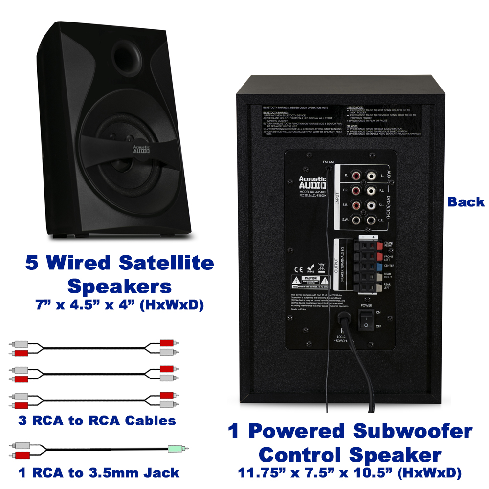 Acoustic Audio Bluetooth 5.1 Speaker System with Sub Light FM and Optical Input Home Theater 6 Speaker Set - image 4 of 7