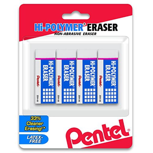 Pentel Hi-Polymer Block Eraser Small White, 4-Pk (ZEH05BP4)