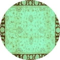 thumbnail image 1 of Ahgly Company Machine Washable Indoor Round Oriental Turquoise Blue Traditional Area Rugs, 8' Round, 1 of 4
