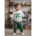 thumbnail image 3 of BemeyourBBs Toddler Baby Boy St Patricks Day Outfit Cute Irish Spring Clothes Lucky Boy Clover Letter Long Sleeve Sweatshirt and Joggers Pants 2 Piece Clothing Set, 3 of 9