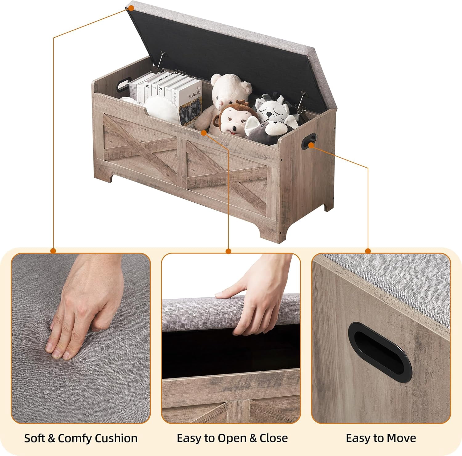 Storage Chest 39.4"x15.7"x18.1" Storage Bench with Safety Hinge, Barn Style Storage Trunk, Wooden Entryway Bench, Shoe Bench, Large Toy Chest for Entryway, Bedroom, Living Room