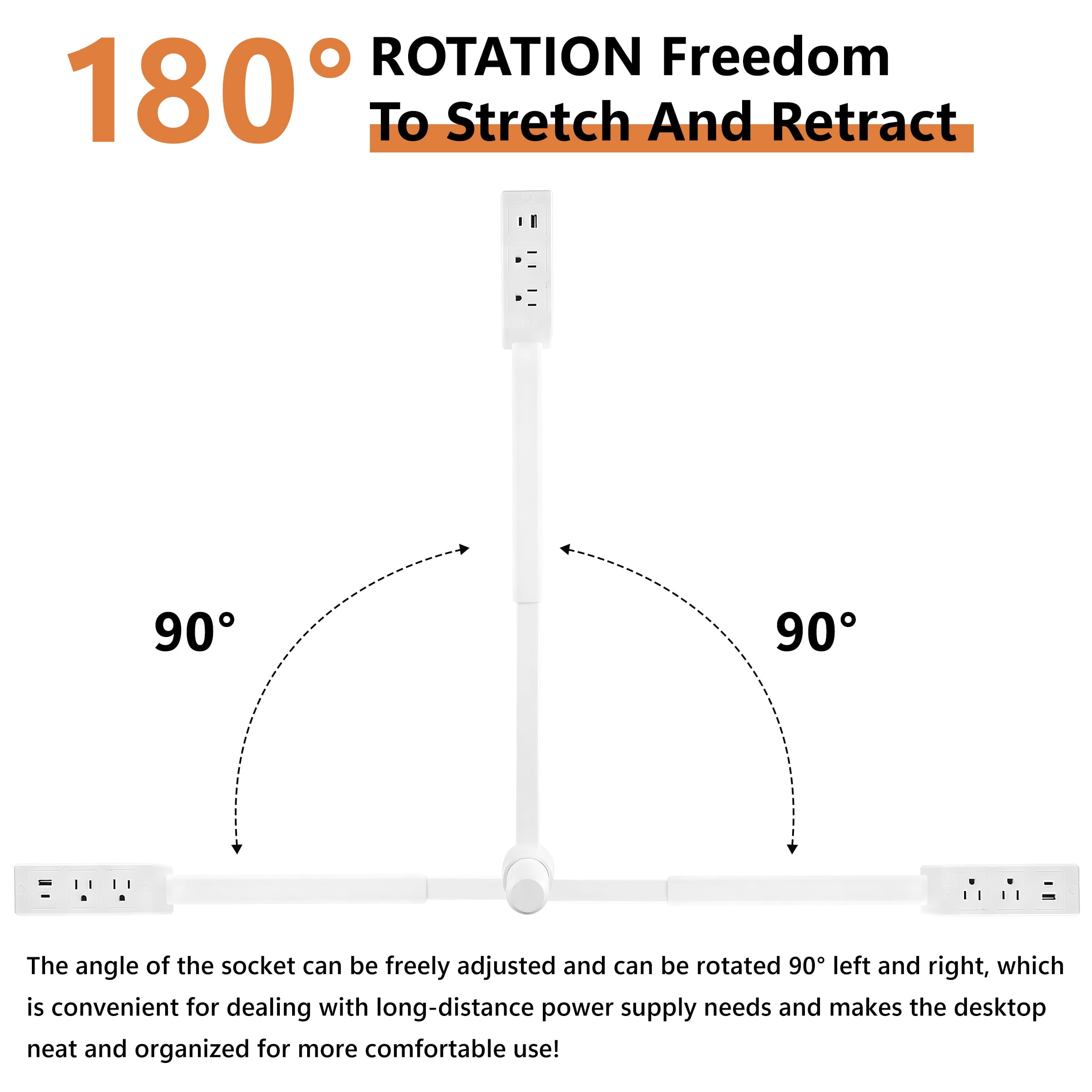 Extendable Outlet Extender Stick - 180° Rotating Plug Power Socket