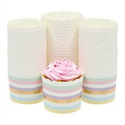 50 Pack Striped Paper Baking Cups, Pastel Rainbow Cupcake Wrappers (2.2 In)