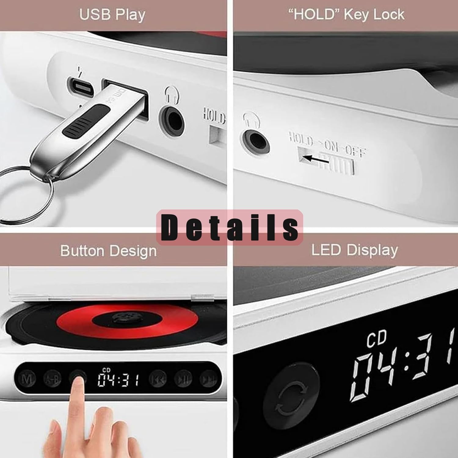 Yuguz Portable Cd Player, Yuguz Portable 5.3 Bluetooth Rechargeable Cd Player, Megicot Portables Cds Players, Rechargeable, Supports USB and Repeat Modes for Home, Office, Travel