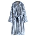 thumbnail image 4 of ManxiVoo Women's Long Thermal Robe for Winter Home Wear Soft Plush Fabric Striped Design Cozy Bathrobe for Indoor Lounge Comfort L Size Navy, 4 of 4