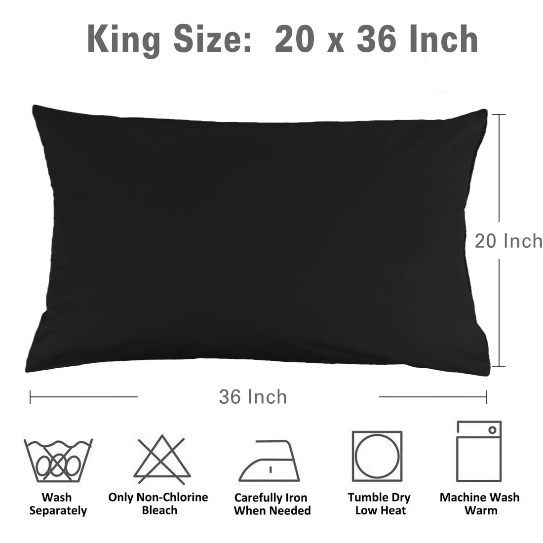 Unique Bargains Pillowcases 2-Piece Egyptian Cotton Pillow Cover Black King
