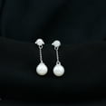 thumbnail image 3 of Rosec Jewels Freshwater Pearl and Diamond Earrings for Women, Pearl Long Chain Drop Earrings, 18K White Gold, 3 of 8