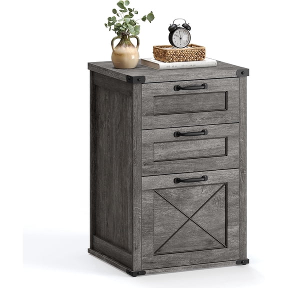File Cabinet with 3 Drawers, Printer Stand, Fit A4 Letter Size(Misty Gray)