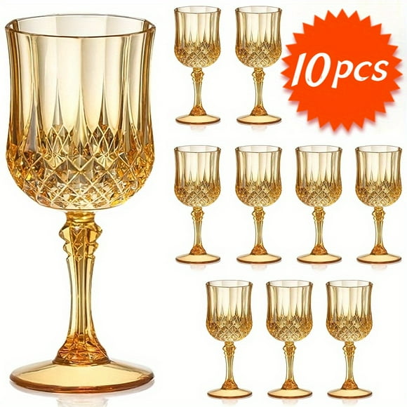 Bamboohart 5/10/12pcs Amber & Dark Green Plastic Wine Glasses with Stems - Reusable Striped Party Cups for Weddings Holidays Daily Entertaining - Hand Wash Only Wine Cups Festive Dri