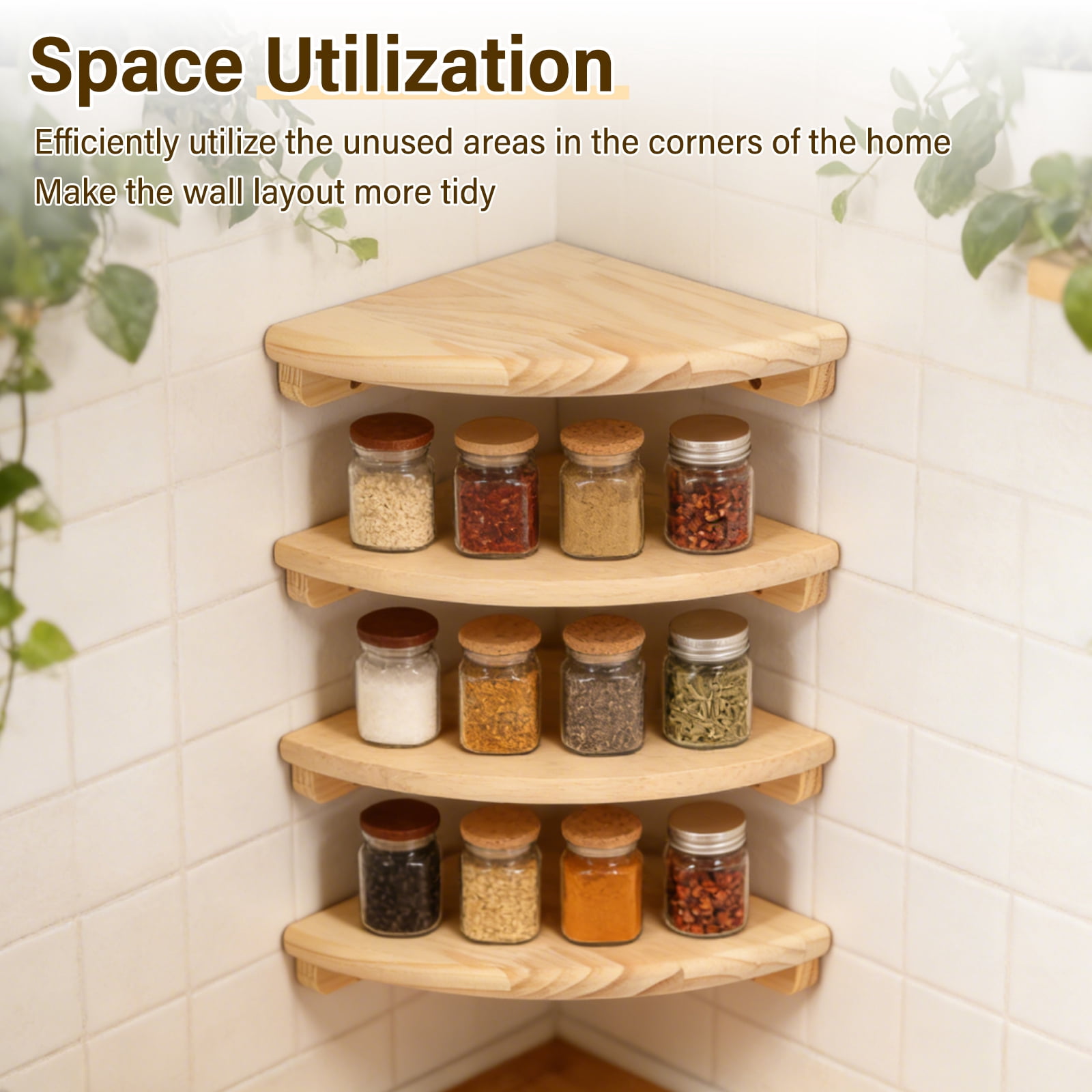 FKSZLL 4Pcs Wall Mounted Corner Shelf 18 cm Wooden Floating Storage Shelf Wall Round End Display Rack with Screw for Home Living Room Bedroom Study