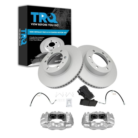 TRQ Front Brake Pad & Rotor Kit Brake Caliper Brake Hose Brake Pads Brake Rotor Semi-Metallic Premium G-Coated Fits Select 2012-2015 Toyota Tacoma