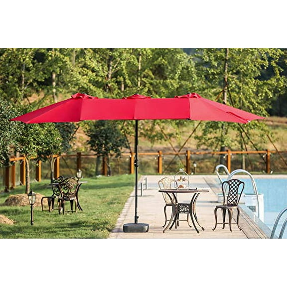 PatioFestival 15x9 ft Patio Umbrella Double-Sided Outdoor Umbrella Aluminum Garden Large Umbrella with Crank for Market,Camping,Swimming Pool(Large, Red)