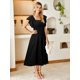 thumbnail image 3 of Vestido de verano con volantes miessiales, manga corta, línea A, negro para mujer, 3 of 6