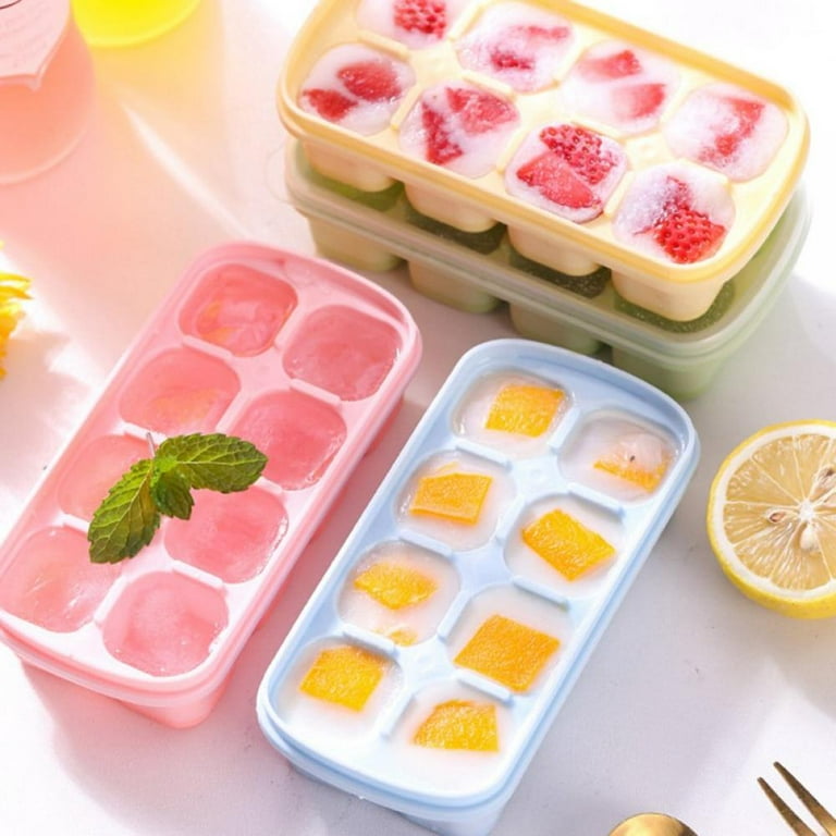 4 Pack Silicone Ice Cube Mold Tray with Lid Reusable Square 8 Grids Small  Ice Tray for Freezer, Green 