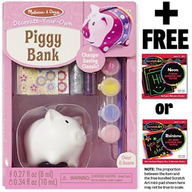 melissa & doug piggy bank decorateyourown kit + free scratch art minipad bundle [88626