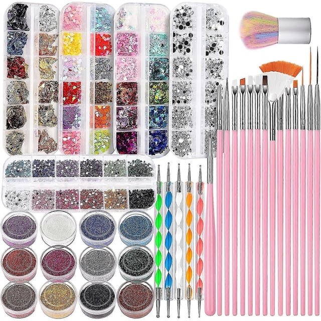 Juego de herramientas para decoración de uñas con pincel y herramientas para embellecer uñas.