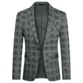 thumbnail image 4 of Cloudstyle Men's Slim Fit Smart Casual Plaid Pattern Single-Breasted One-Button Notch Lapel Blazer - Spring/Fall Wrinkle-Resistant Regular Length Long Sleeve Round Hem, 4 of 11