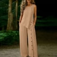 thumbnail image 4 of Zynoxe Womens Two Piece Linen Sets Elegant Button Tank Top Wide Leg Pants Plus Size Outfits Summer Business Casual Outfits with PocketsKhaki2XL, 4 of 7