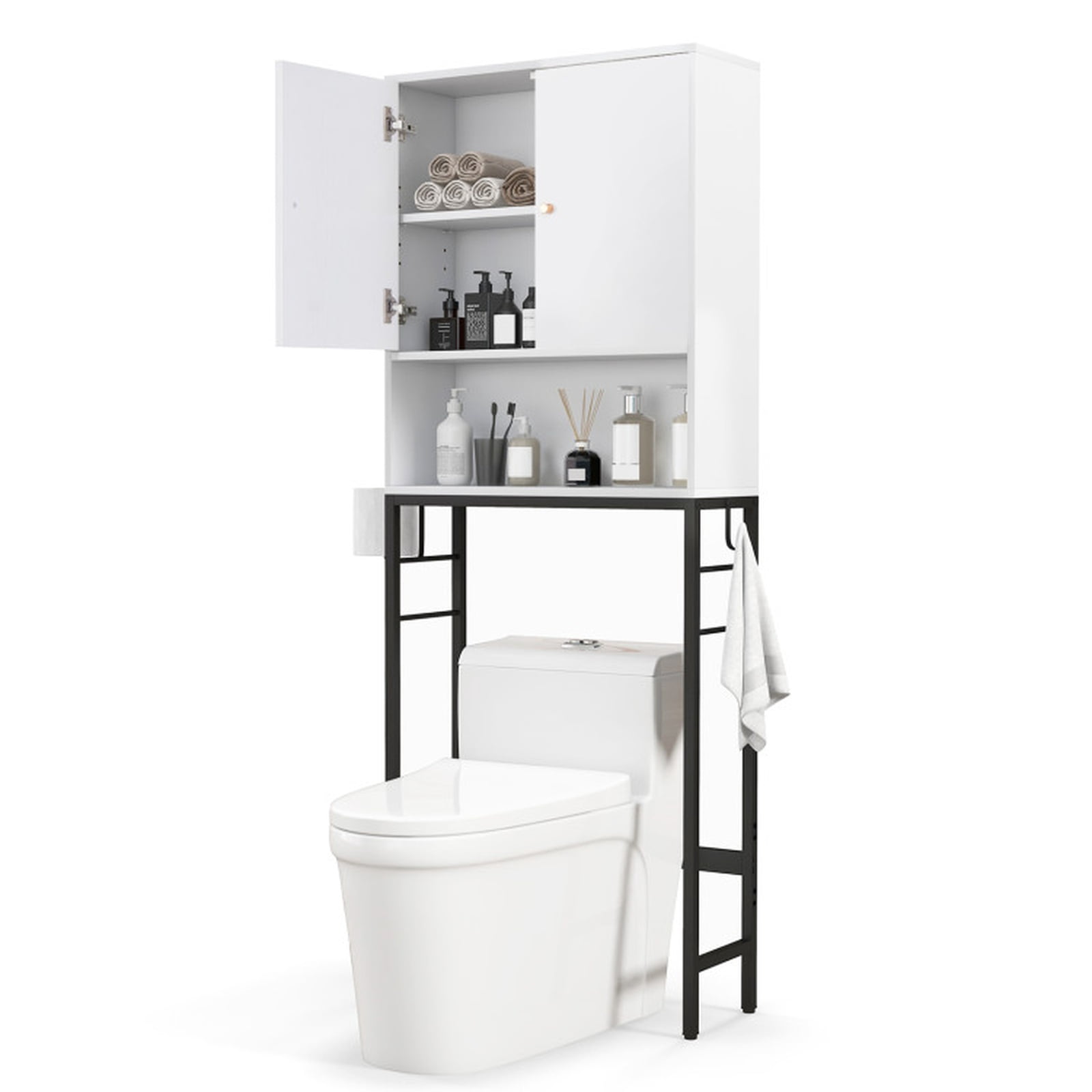 Vebreda Over the Toilet Storage Cabinet with 2 Doors and 1 Adjustable Shelf for Bathroom Space Saving Organization, White
