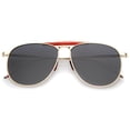 thumbnail image 1 of sunglassLA Unisex Oversize Metal Double Nose Bridge Ultra Slim Temple Super Flat Lens Aviator Sunglasses 57mm (Gold-Red / Smoke) - 57mm, 1 of 4