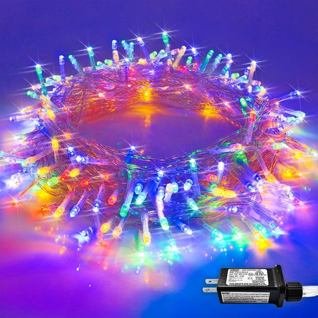 shiyou-33ft 100 LED Multicolor Christmas Lights for Tree Indoor, 8 Modes Christmas Tree Lights Outdoor Waterproof Clear Wire, Colorful Christmas String Lights Plug-in for Room Christmas Party