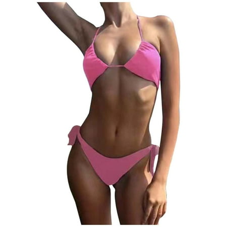WERYOUNG Candy Color Bikini Swimsuit Sheer Yet No Tan Lines Breathable Tie Up Design Women Summer Tropical Brazilian Vacation Swimwear Beachwear Relaxed Fit Hot Pink S