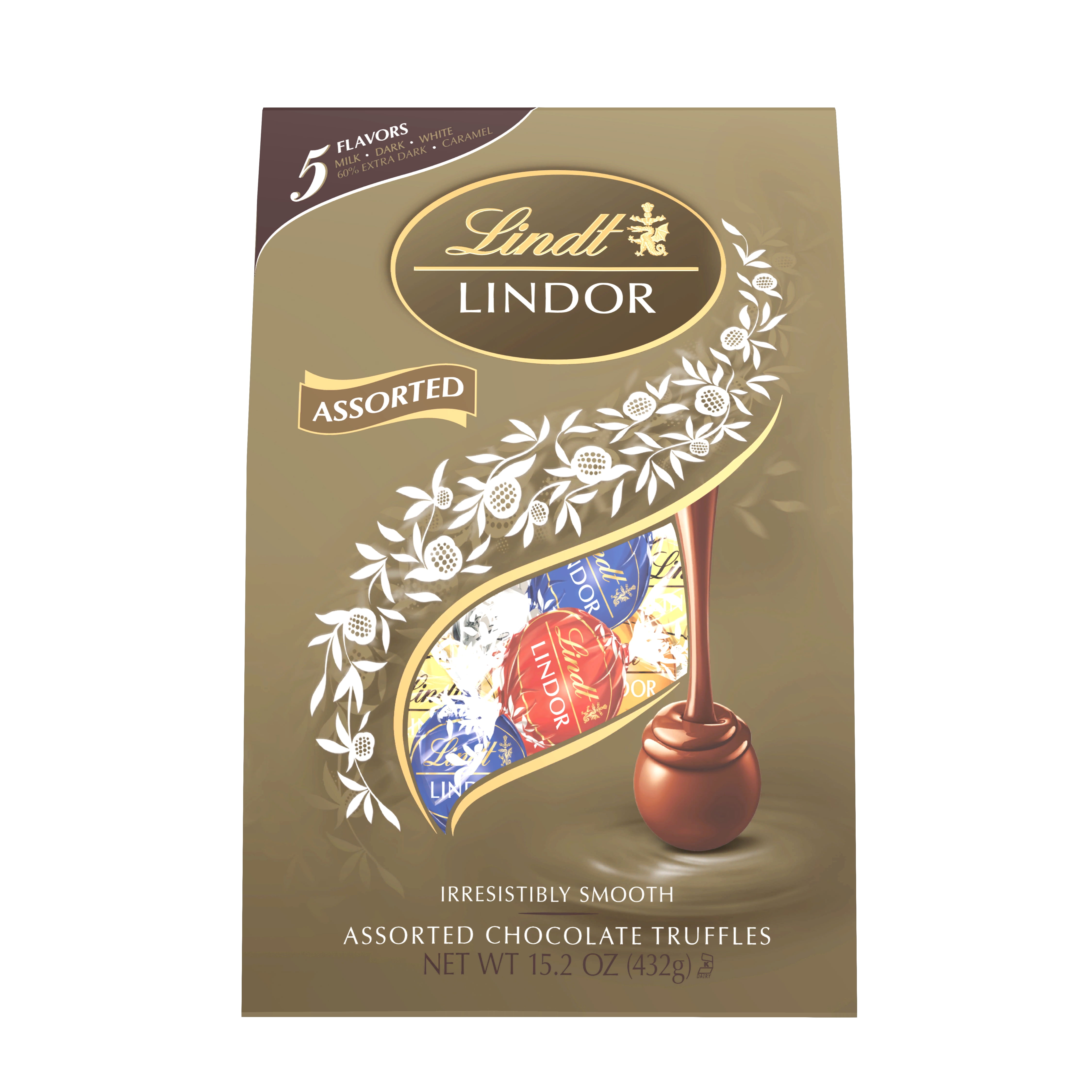 Lindt LINDOR 5 Flavors Assorted Truffles, 15.2 oz Bag