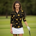 thumbnail image 4 of HUIACONG Golden Hearts Pattern Women's Golf Polo Shirts Quarter Zip with Versatile Quick Dry Womens 3/4 Sleeve Golf Shirts for Workout Outing Tennis Sports, 4 of 10