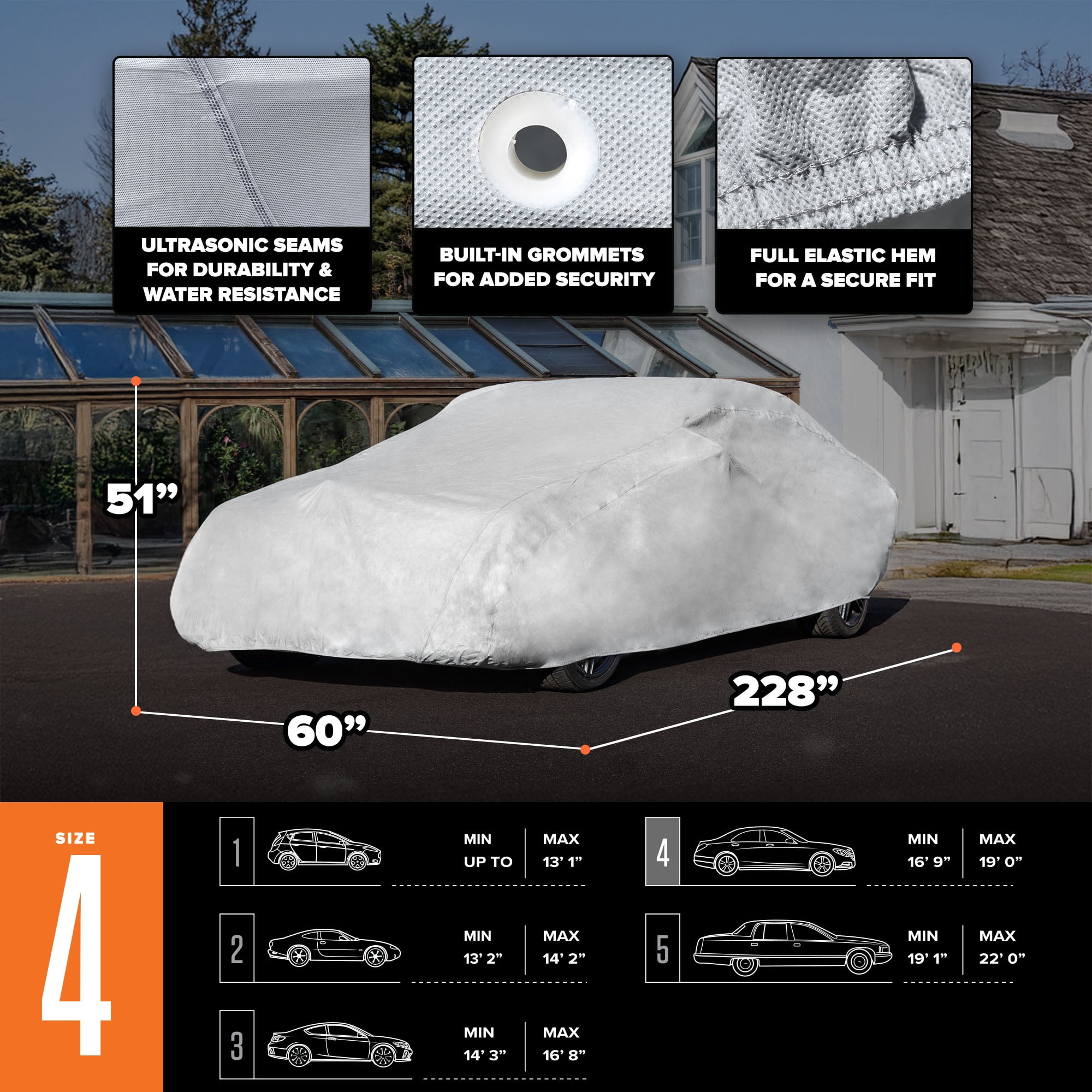(2 pack) Budge Ultra Car Cover, Breathable, UV & Water-Resistant Car Protection, Size 4 for Full Size Vehicles