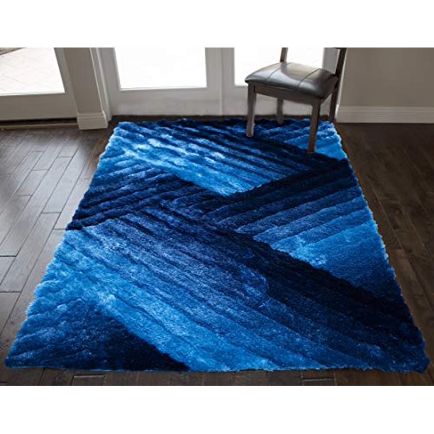 8’x10’ Light Blue Dark Blue Colors 3D Shag Shaggy Area Rug Carpet Plush Woven Braided Hand